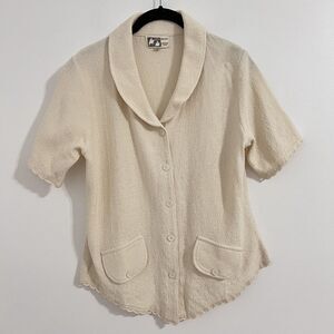 Senora Caballero Ivory Cotton Top Size L Handmade in Peru Button Front Classic